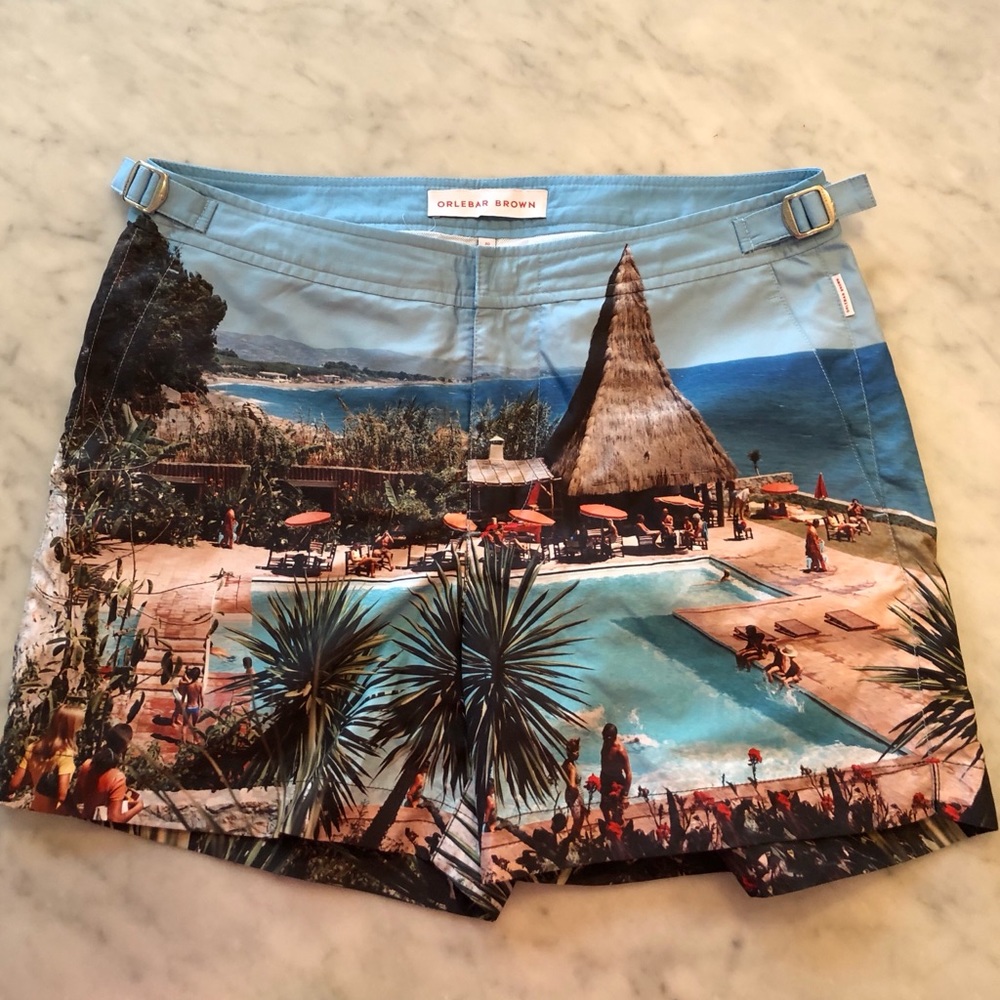 Men’s Olebar Brown bulldog swim shorts.